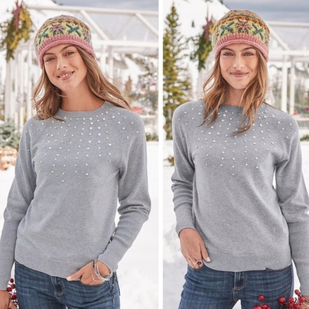 Sundance Constellation Gray Grey Sequin Cotton‎ Sweater Sz XS